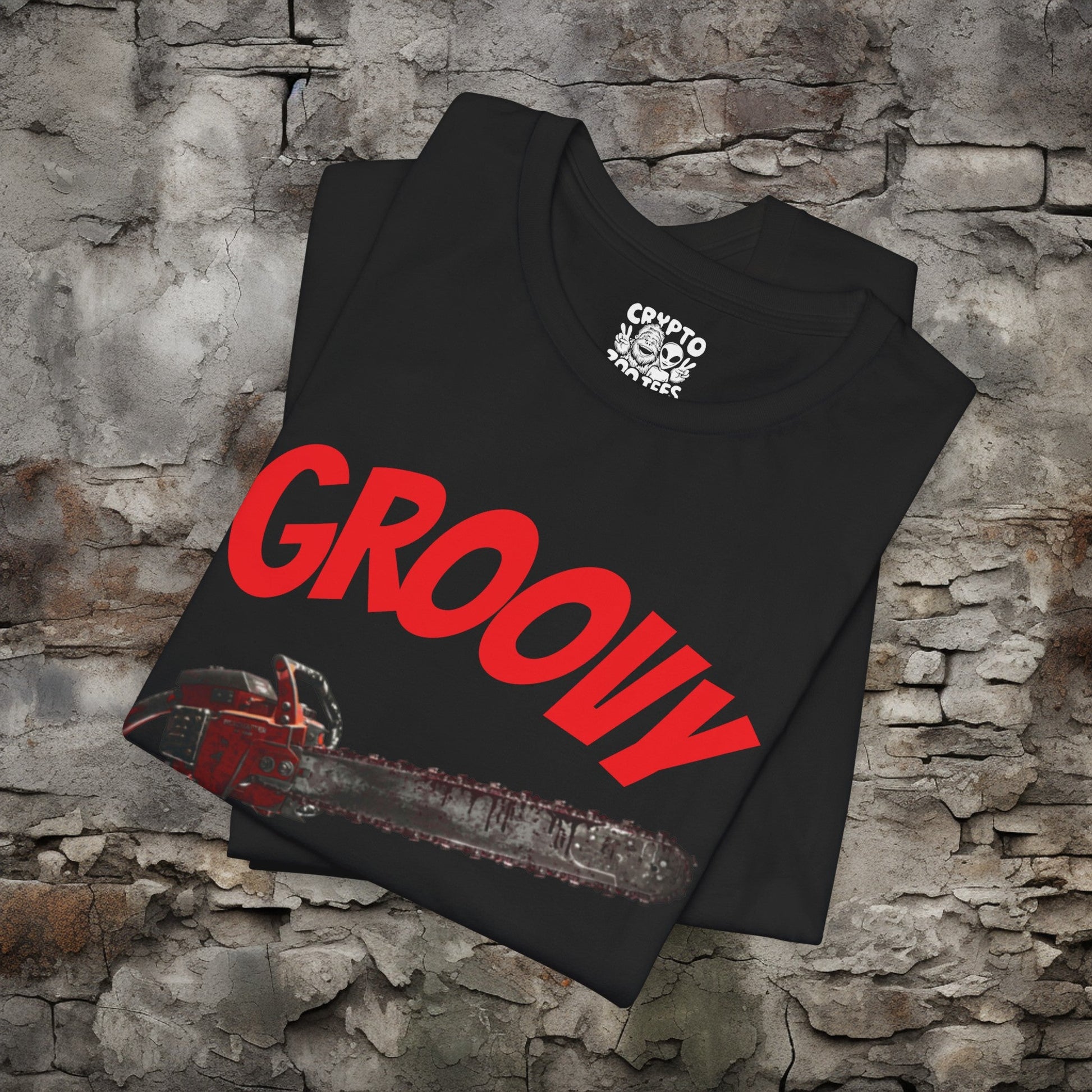 T-Shirt - Groovy Chainsaw T-shirt | Evil Dead | Bella + Canvas Unisex T-shirt from Crypto Zoo Tees