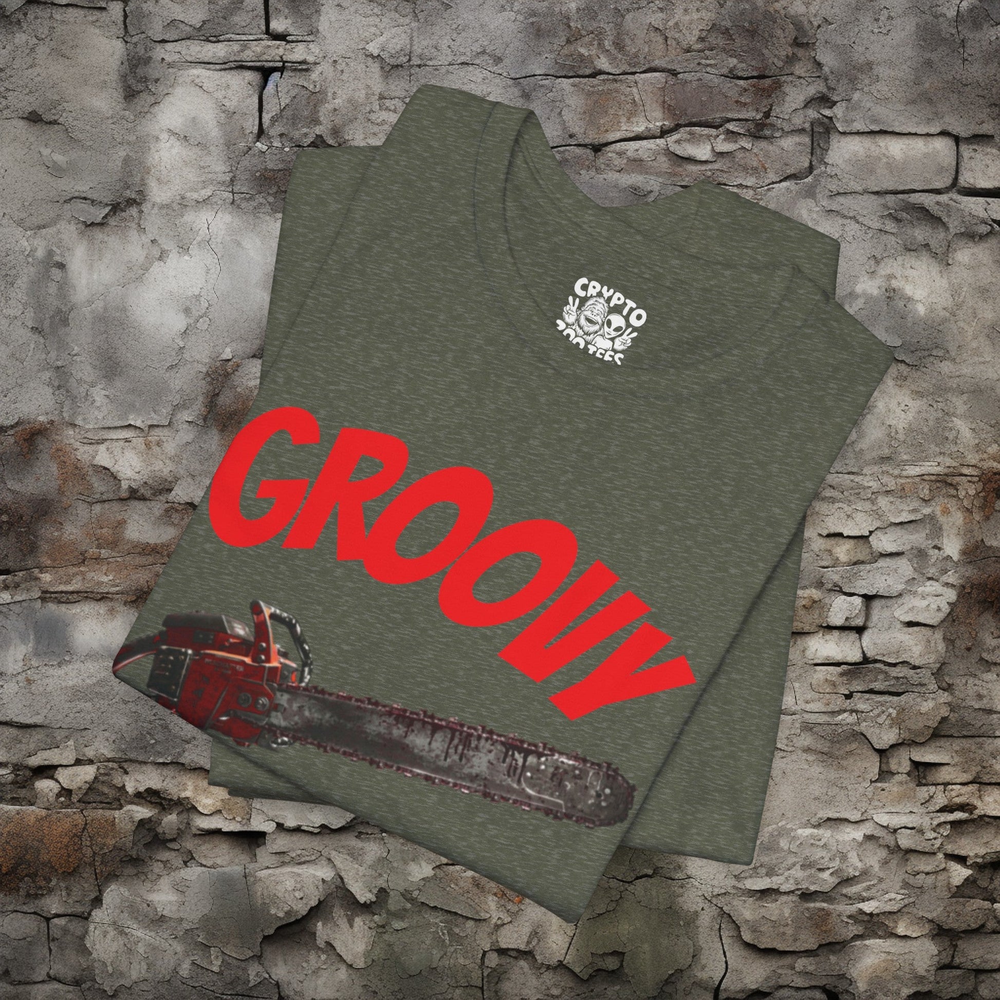 T-Shirt - Groovy Chainsaw T-shirt | Evil Dead | Bella + Canvas Unisex T-shirt from Crypto Zoo Tees