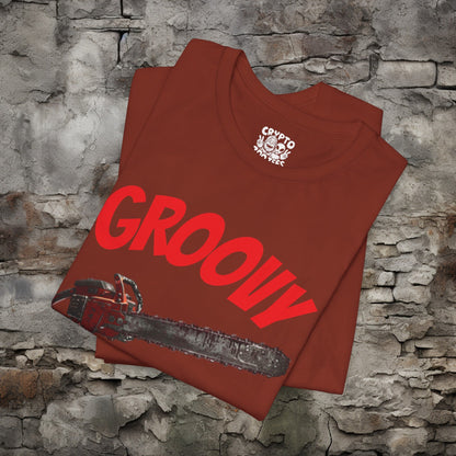 T-Shirt - Groovy Chainsaw T-shirt | Evil Dead | Bella + Canvas Unisex T-shirt from Crypto Zoo Tees