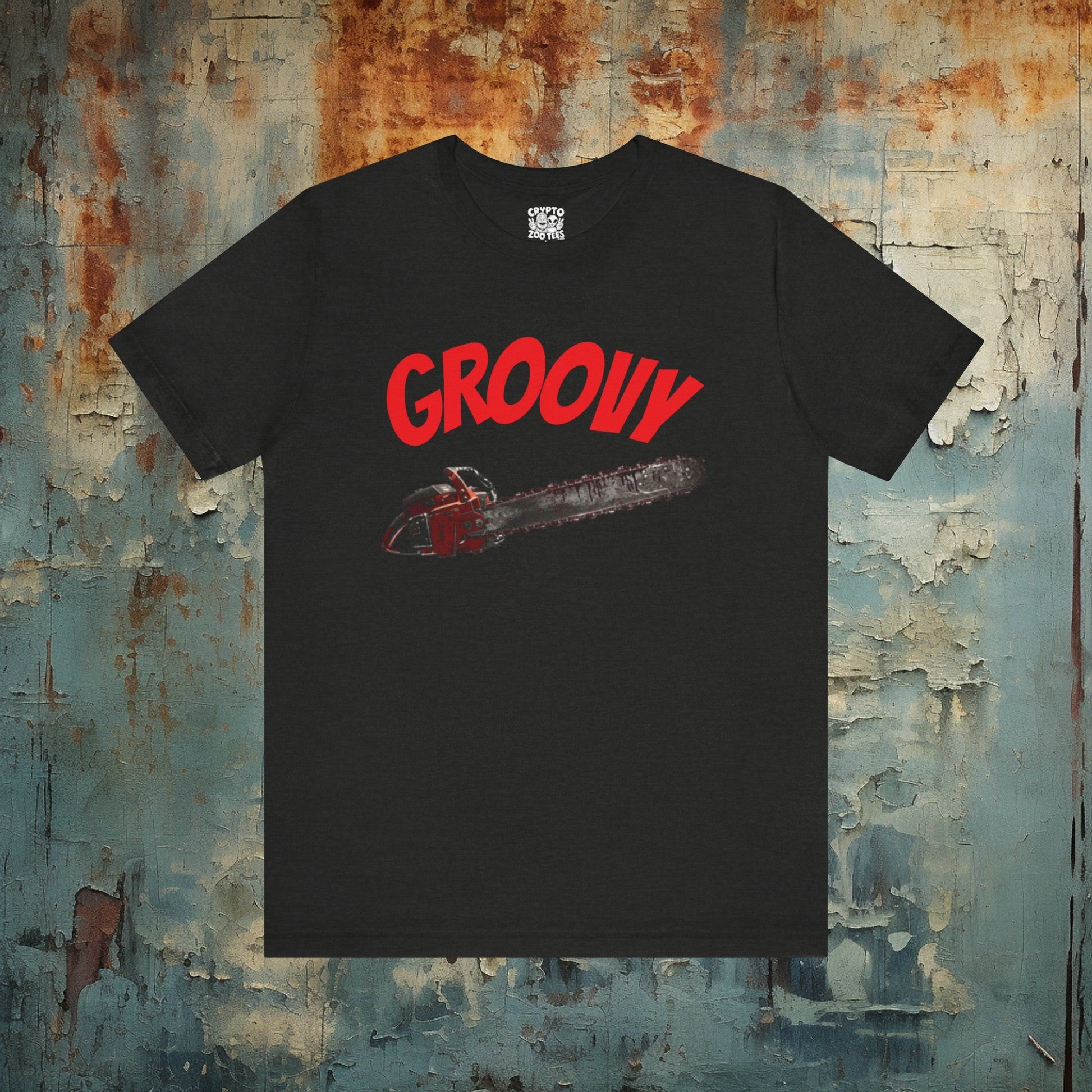 T-Shirt - Groovy Chainsaw T-shirt | Evil Dead | Bella + Canvas Unisex T-shirt from Crypto Zoo Tees