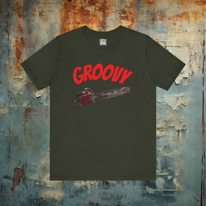 T-Shirt - Groovy Chainsaw T-shirt | Evil Dead | Bella + Canvas Unisex T-shirt from Crypto Zoo Tees