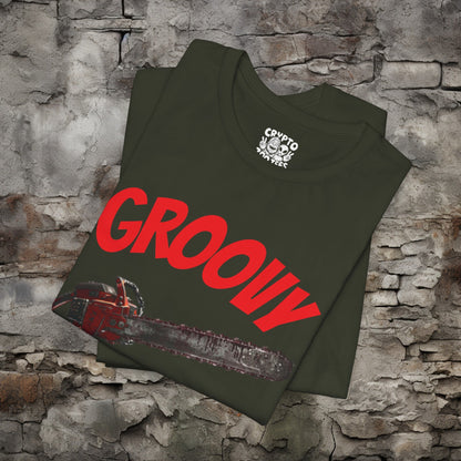 T-Shirt - Groovy Chainsaw T-shirt | Evil Dead | Bella + Canvas Unisex T-shirt from Crypto Zoo Tees