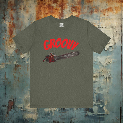 T-Shirt - Groovy Chainsaw T-shirt | Evil Dead | Bella + Canvas Unisex T-shirt from Crypto Zoo Tees