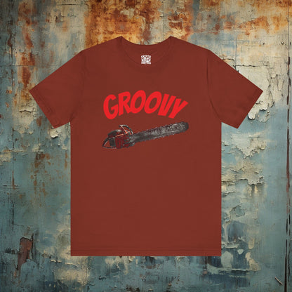 T-Shirt - Groovy Chainsaw T-shirt | Evil Dead | Bella + Canvas Unisex T-shirt from Crypto Zoo Tees