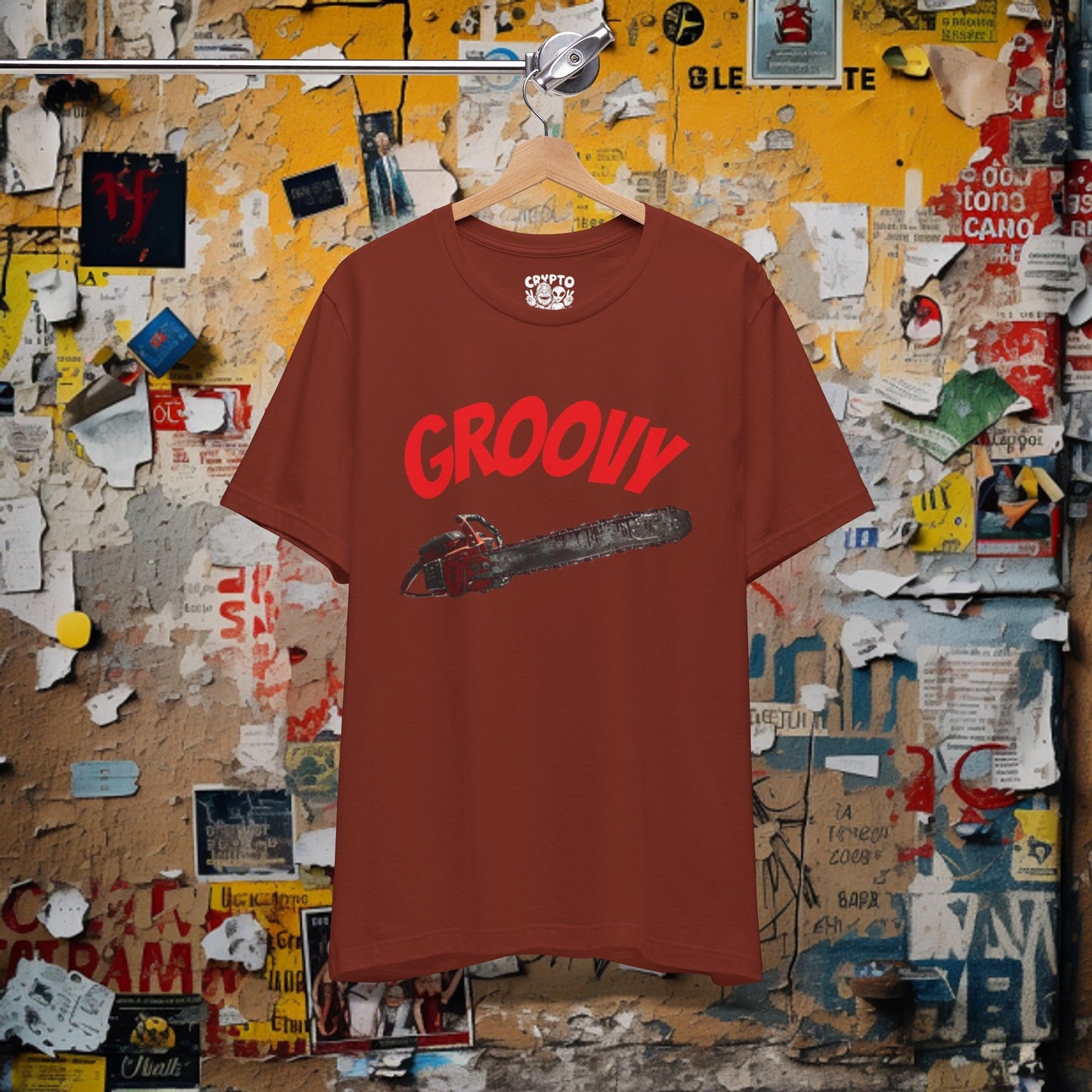 T-Shirt - Groovy Chainsaw T-shirt | Evil Dead | Bella + Canvas Unisex T-shirt from Crypto Zoo Tees