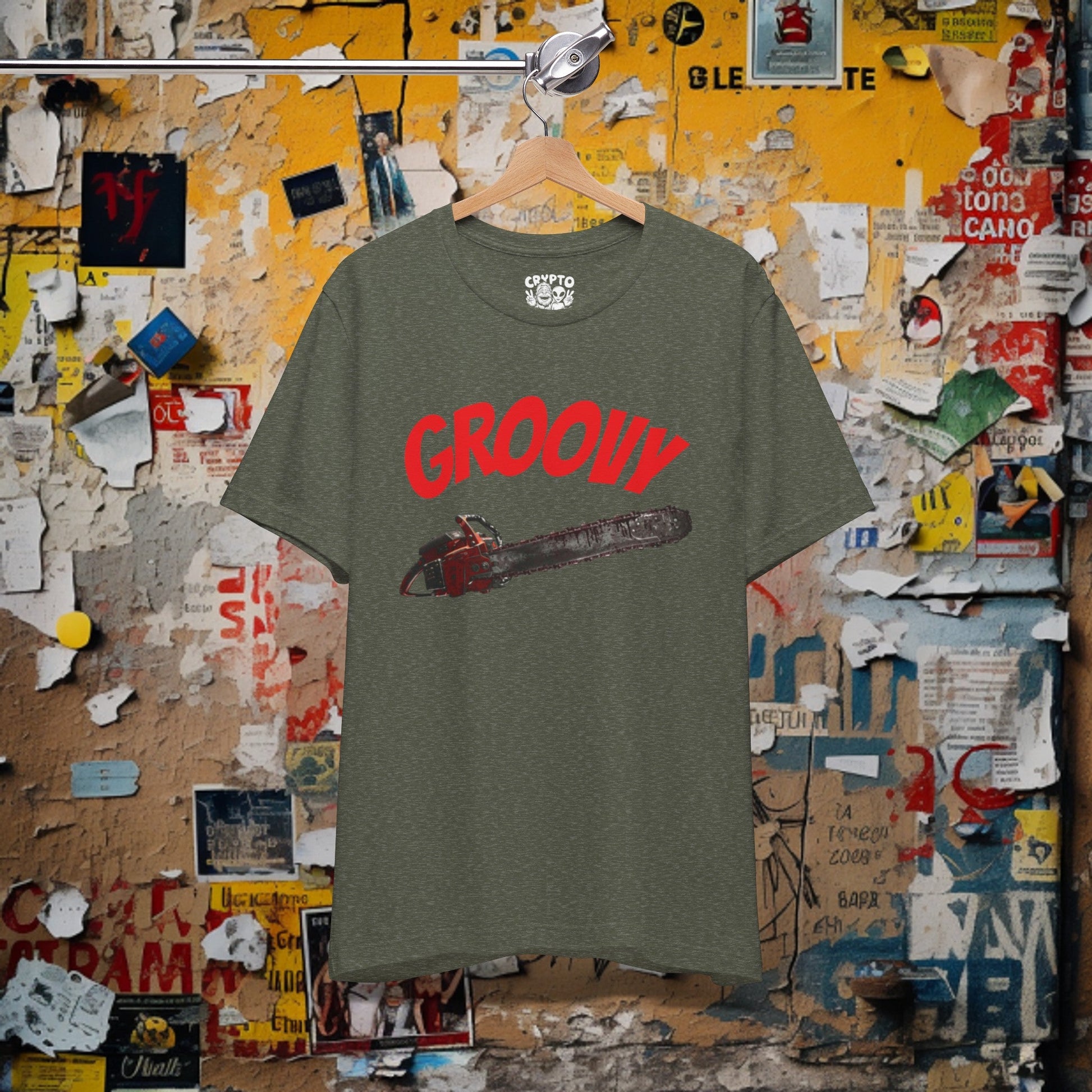 T-Shirt - Groovy Chainsaw T-shirt | Evil Dead | Bella + Canvas Unisex T-shirt from Crypto Zoo Tees