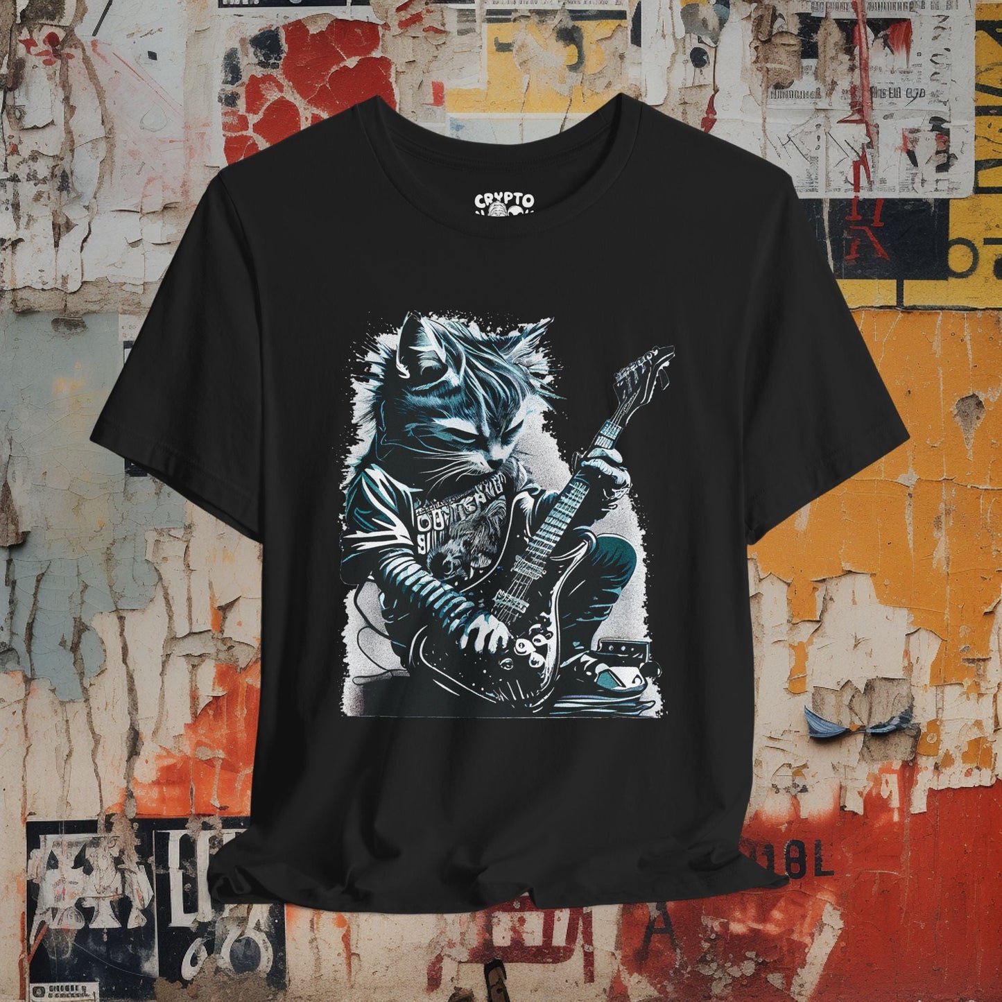 T-Shirt - Grunge Cat Guitar Tee | Unisex T-shirt | Music, Cats | Grunge, Retro from Crypto Zoo Tees