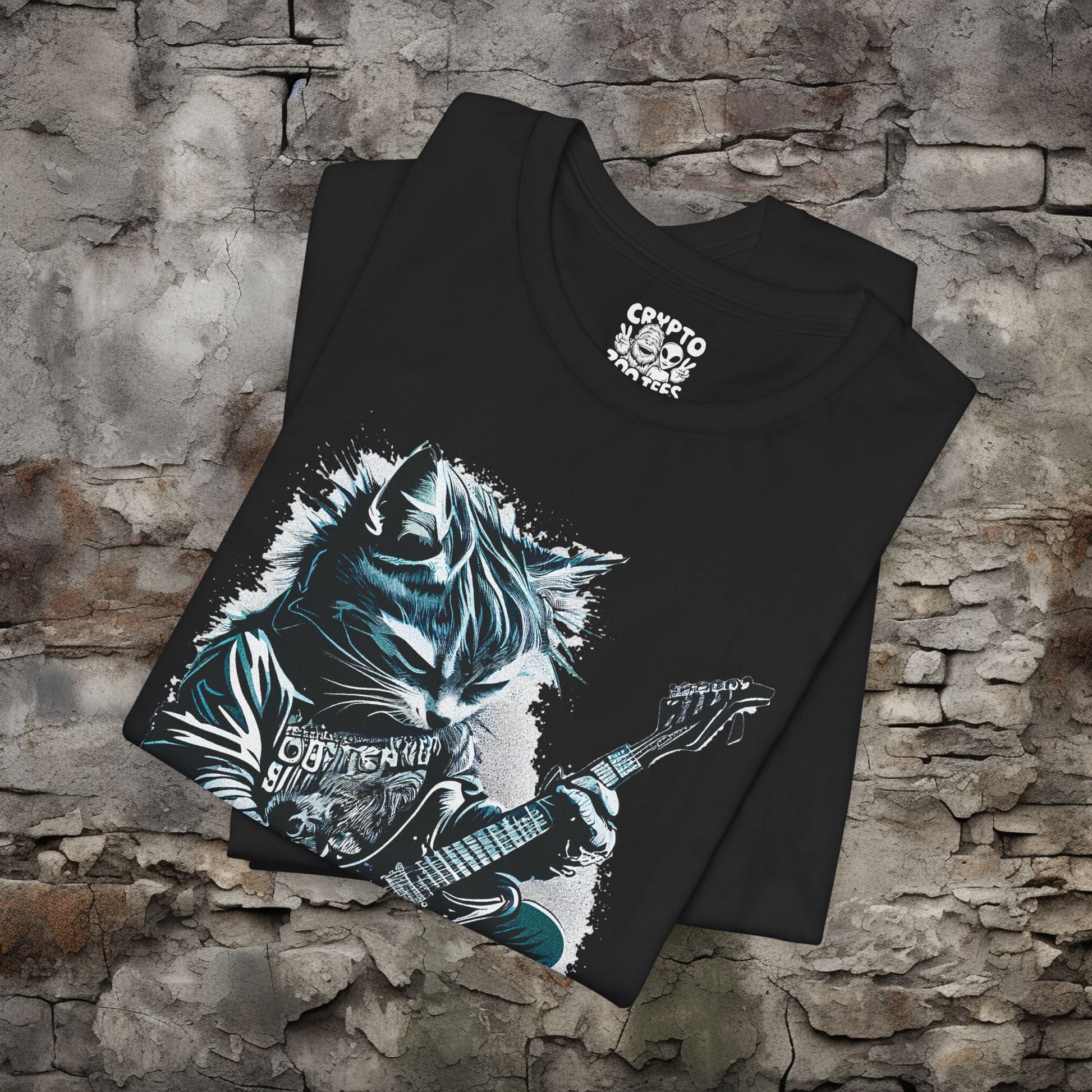 T-Shirt - Grunge Cat Guitar Tee | Unisex T-shirt | Music, Cats | Grunge, Retro from Crypto Zoo Tees