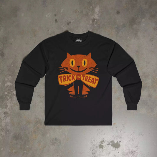  - Halloween Cat Shirt – Trick or Treat Cat Vintage Tee | Kids Tee from Crypto Zoo Tees