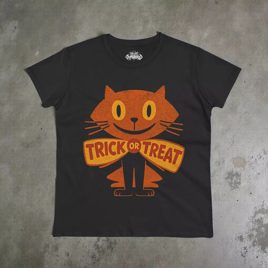 - Halloween Cat Shirt – Trick or Treat Cat Vintage Tee | Kids Tee from Crypto Zoo Tees