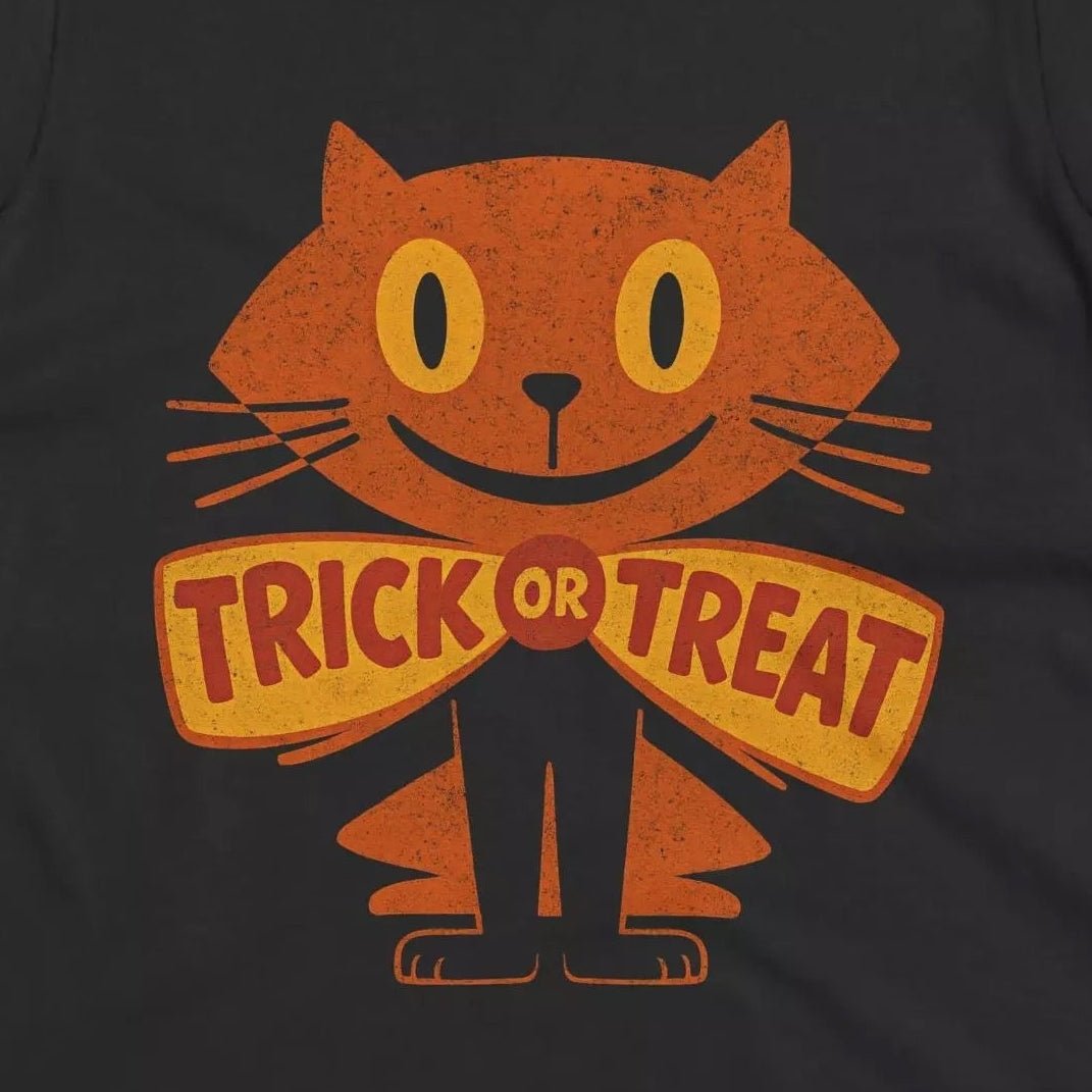  - Halloween Cat Shirt – Trick or Treat Cat Vintage Tee | Kids Tee from Crypto Zoo Tees