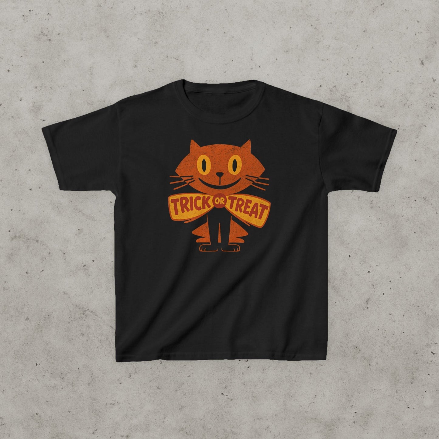  - Halloween Cat Shirt – Trick or Treat Cat Vintage Tee | Kids Tee from Crypto Zoo Tees