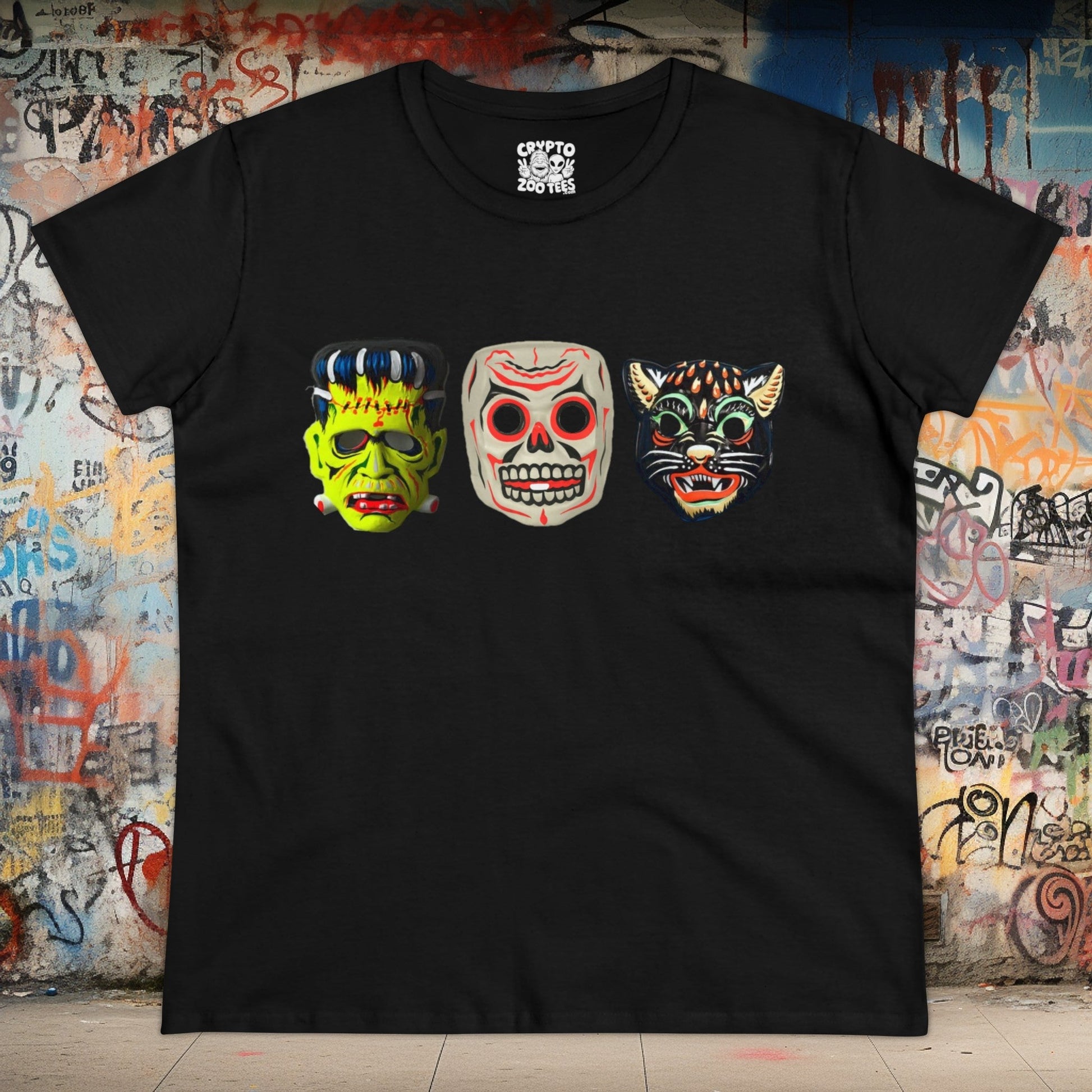 T-Shirt - Halloween Masks | Women's T-Shirt | Cotton Tee from Crypto Zoo Tees