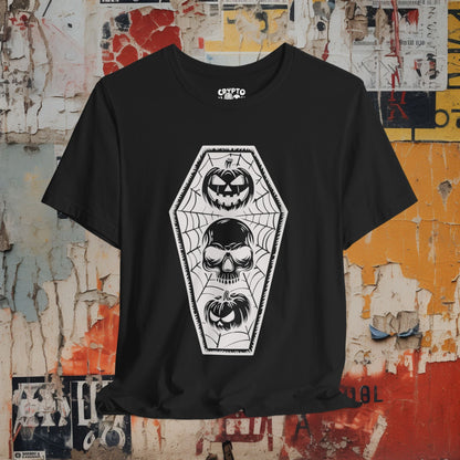 T-Shirt - Halloween Skull Jack - o - lantern Coffin | Bella + Canvas Unisex T-shirt from Crypto Zoo Tees