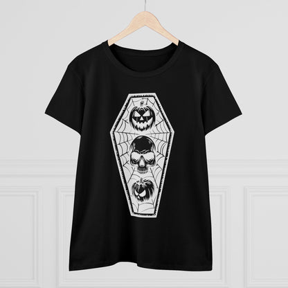 T-Shirt - Halloween Skull Jack - o - lantern Coffin | Women's T-Shirt | Cotton Ladies Tee from Crypto Zoo Tees