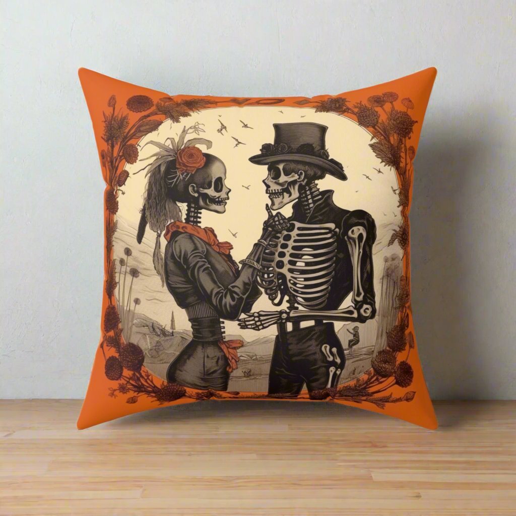 Home Decor - Halloween Wedding Couple Pillow | Halloween Decor | Spun Polyester Square Pillow | Pillow Included! from Crypto Zoo Tees