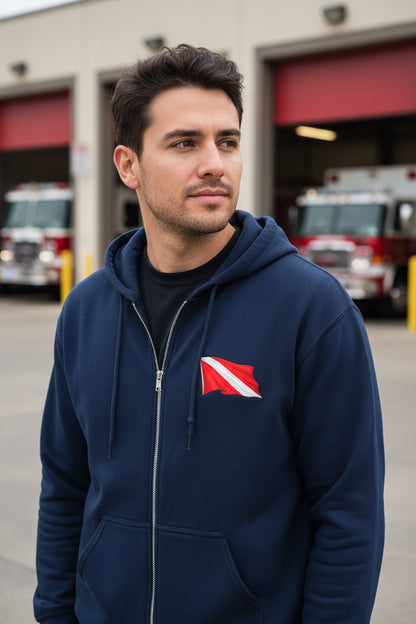 Hoodie - Hampton Dive Team Diver Down Zipper Hoodie from Crypto Zoo Tees