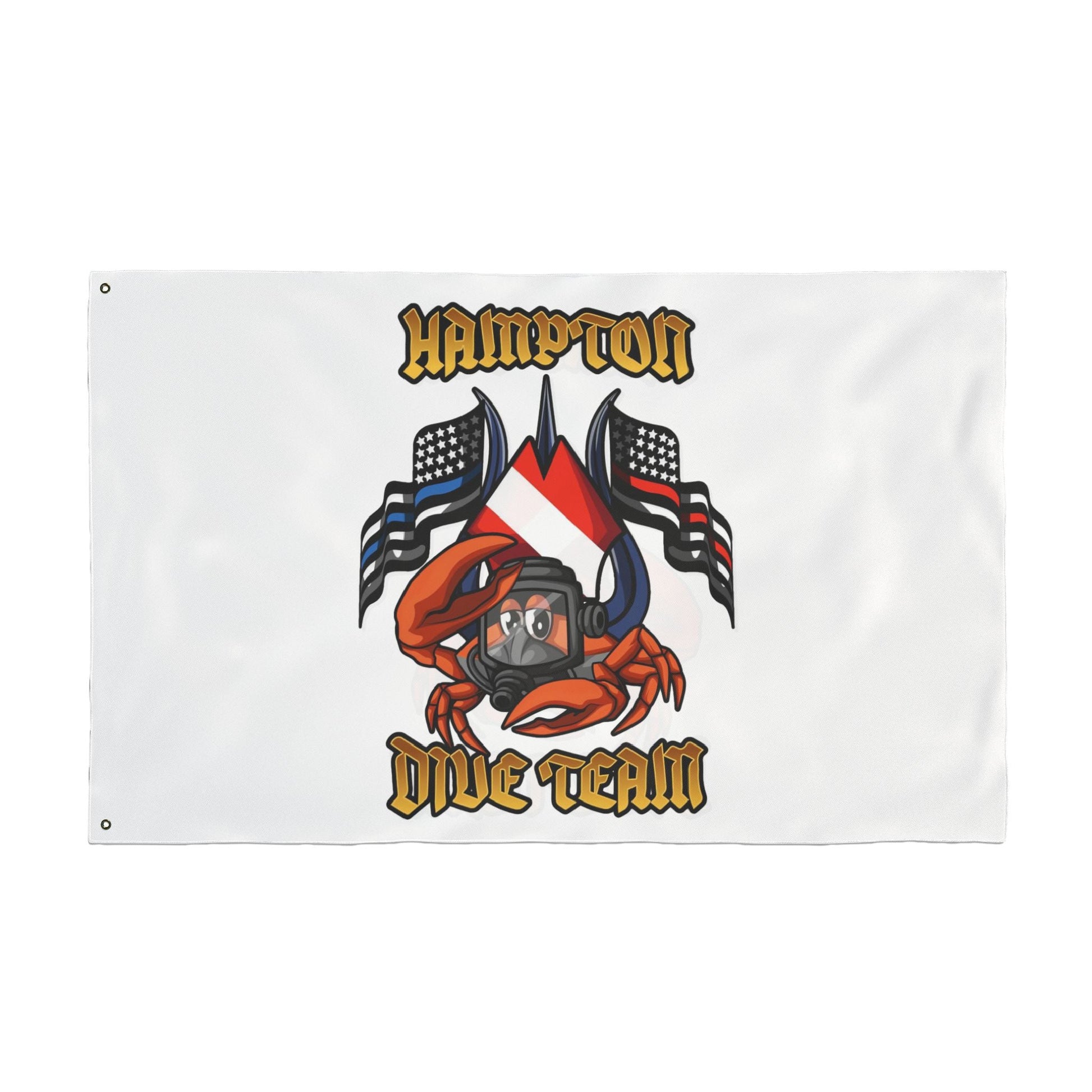 Home Decor - Hampton Dive Team Flag — Double - Sided Nautical Dive Flag with Crab & American Flags CUSTOM from Crypto Zoo Tees
