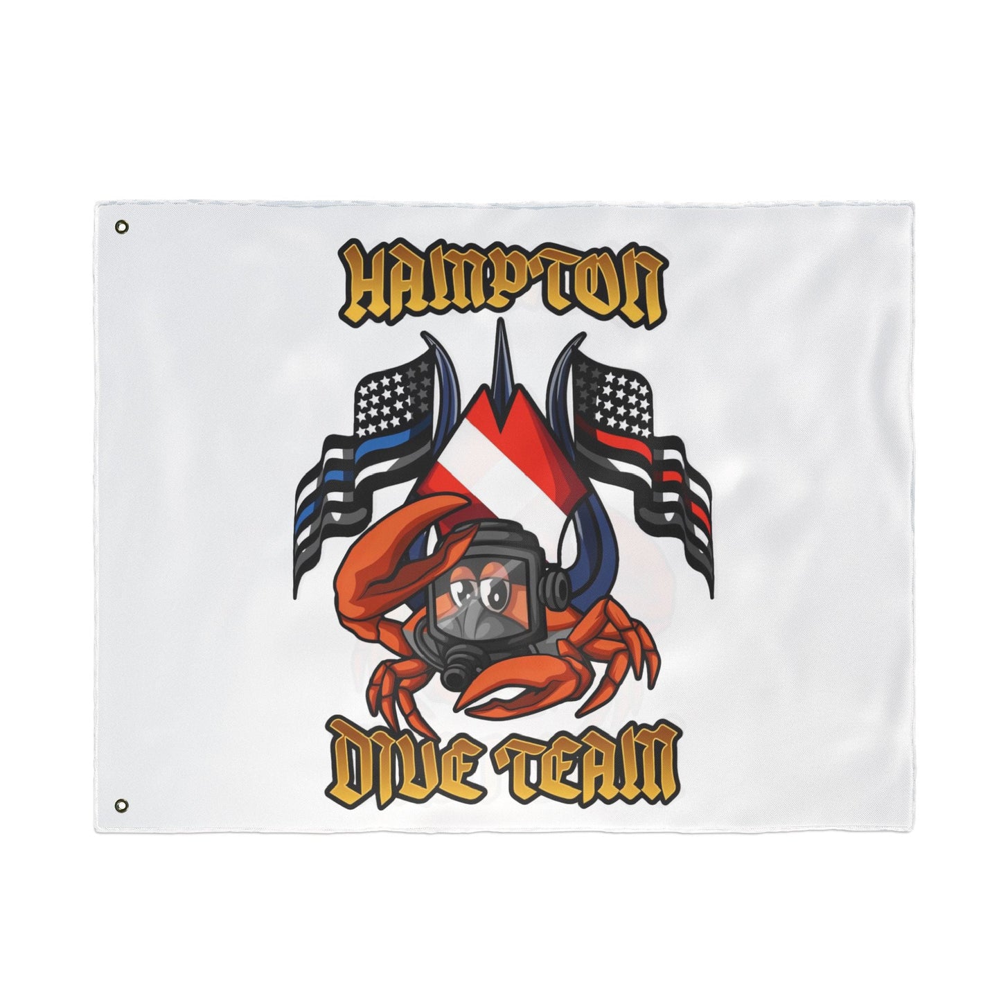 Home Decor - Hampton Dive Team Flag — Double - Sided Nautical Dive Flag with Crab & American Flags CUSTOM from Crypto Zoo Tees