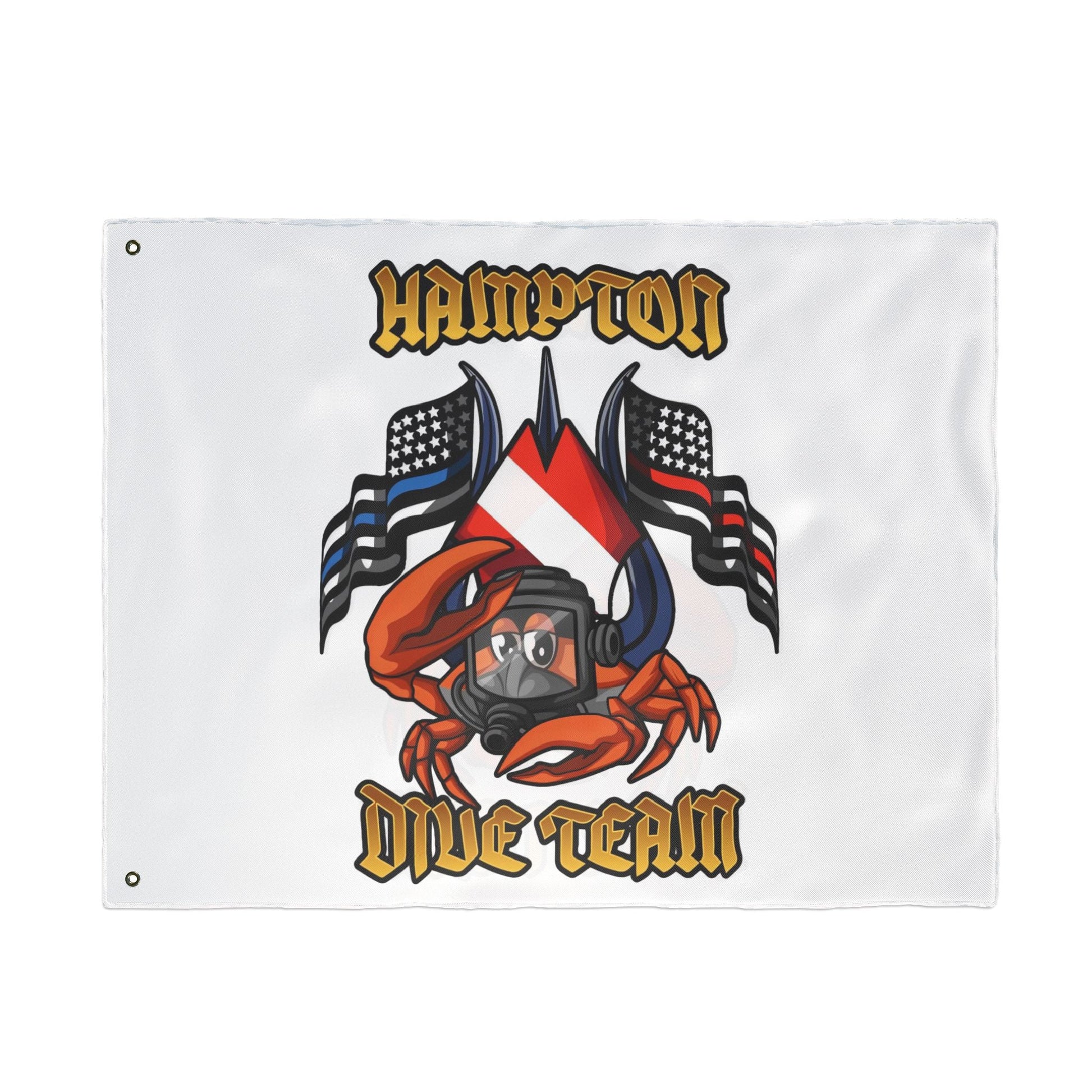 Home Decor - Hampton Dive Team Flag — Double - Sided Nautical Dive Flag with Crab & American Flags CUSTOM from Crypto Zoo Tees