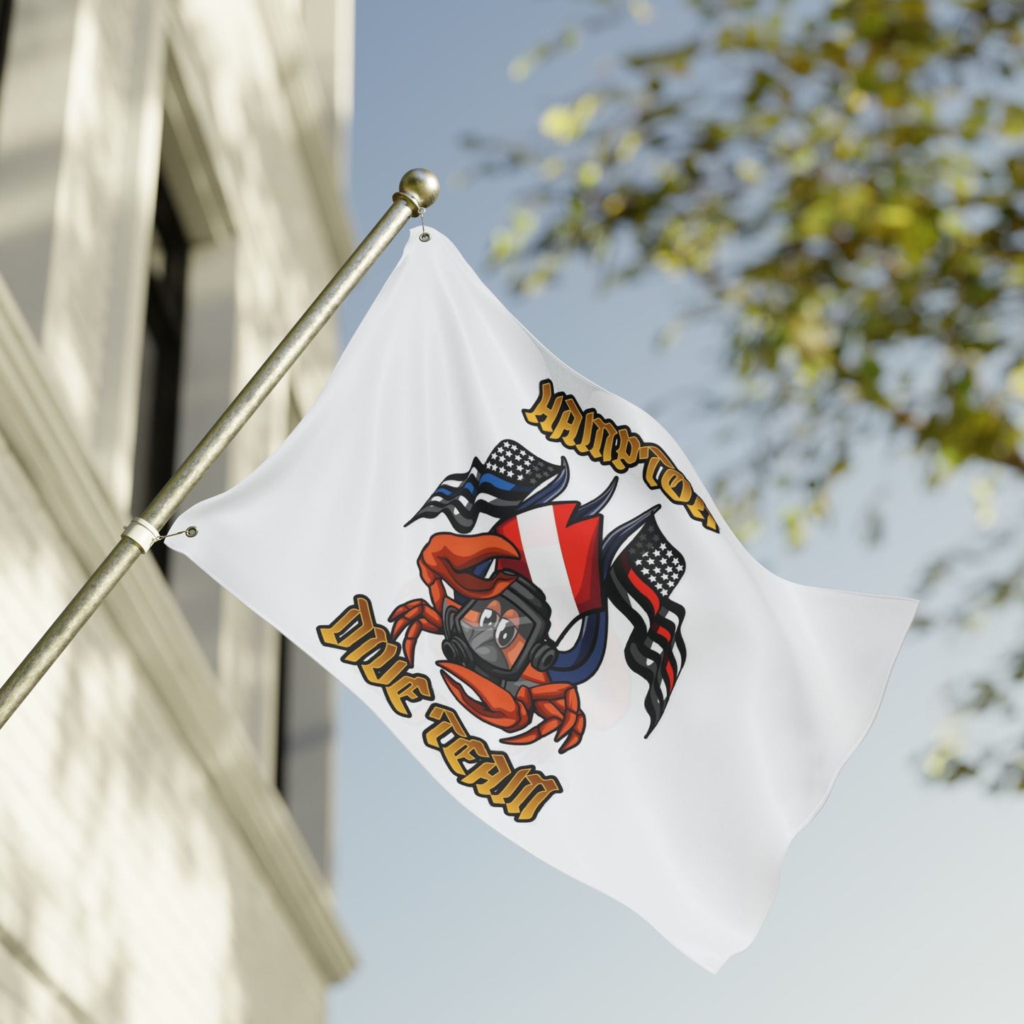 Home Decor - Hampton Dive Team Flag — Double - Sided Nautical Dive Flag with Crab & American Flags CUSTOM from Crypto Zoo Tees