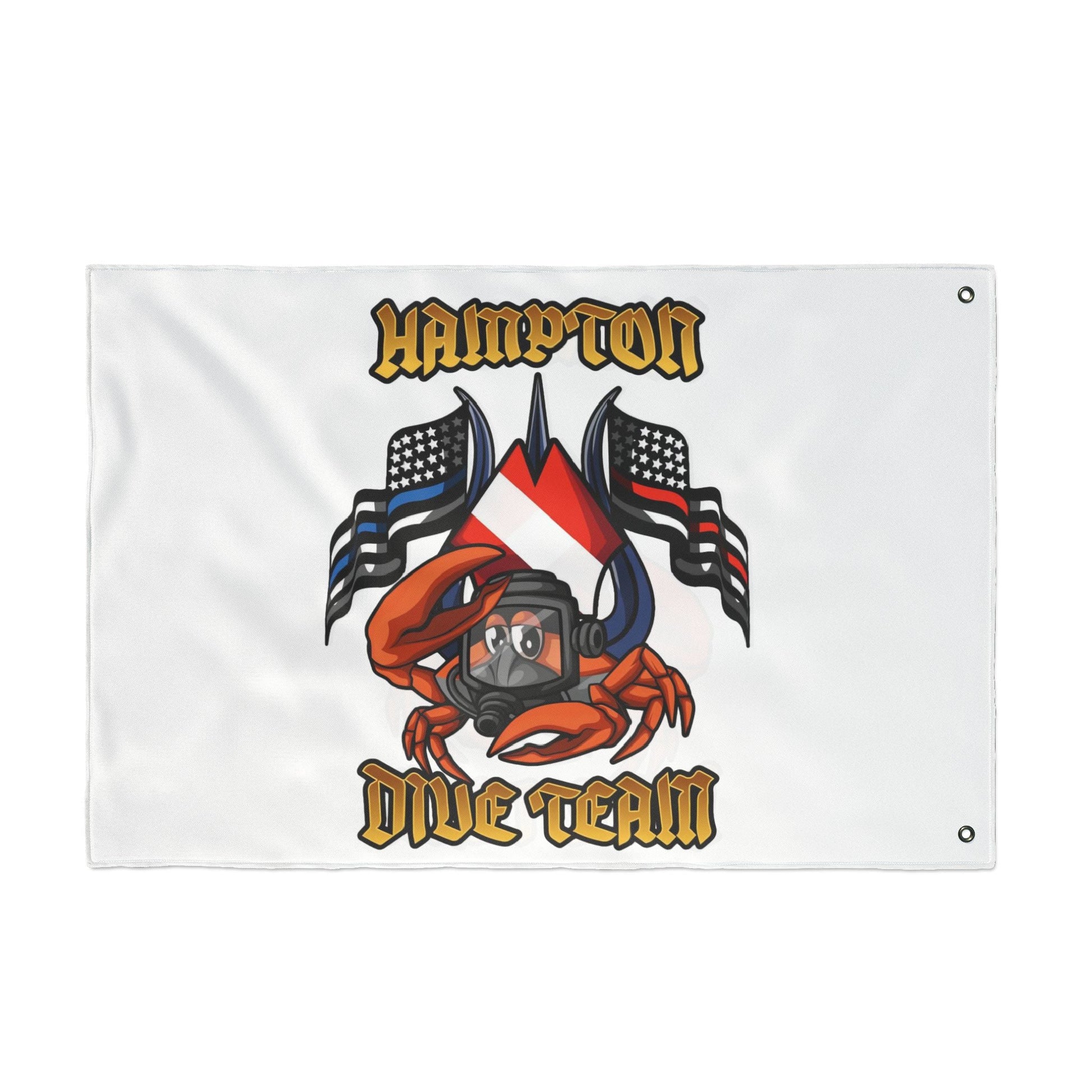 Home Decor - Hampton Dive Team Flag — Double - Sided Nautical Dive Flag with Crab & American Flags CUSTOM from Crypto Zoo Tees