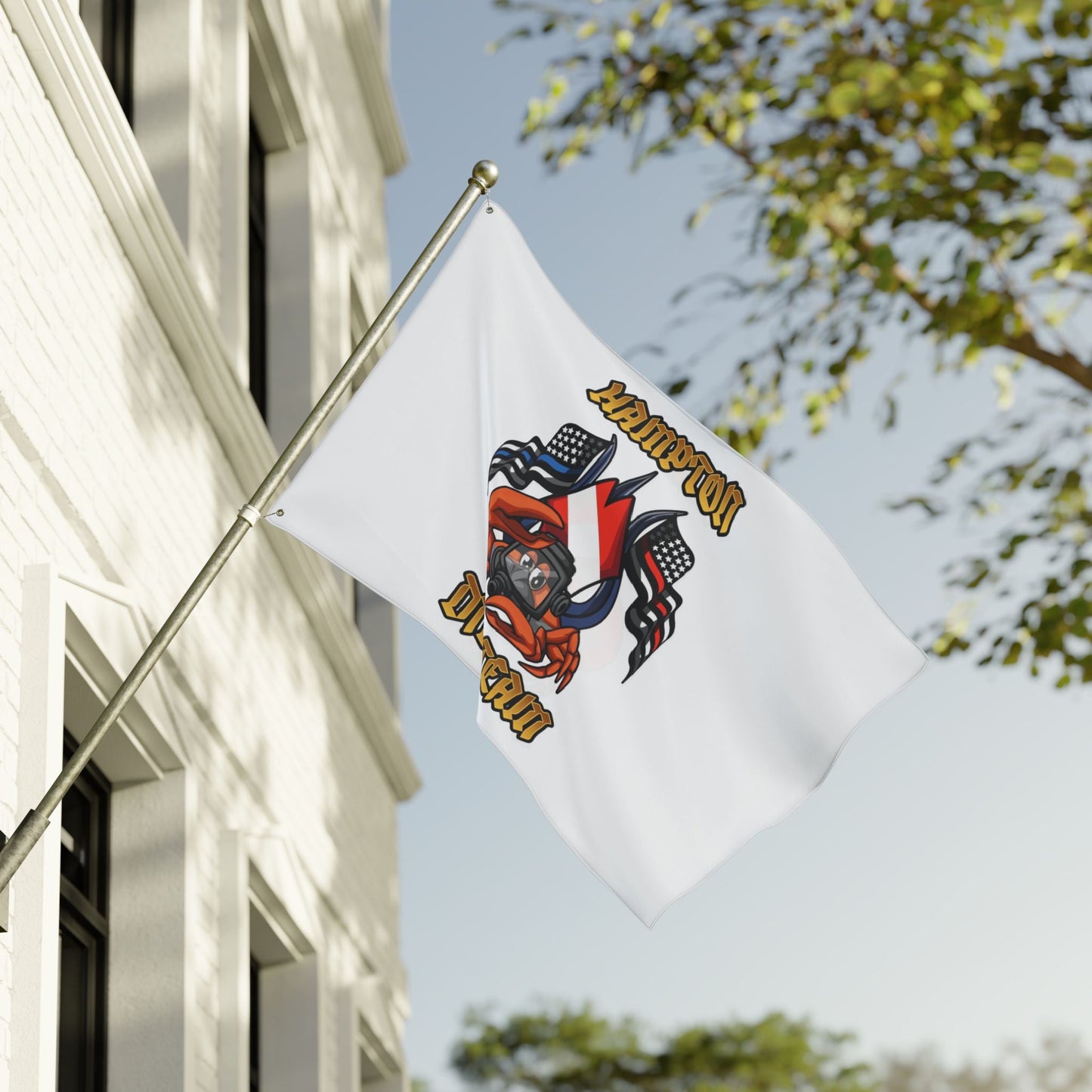 Home Decor - Hampton Dive Team Flag — Double - Sided Nautical Dive Flag with Crab & American Flags CUSTOM from Crypto Zoo Tees