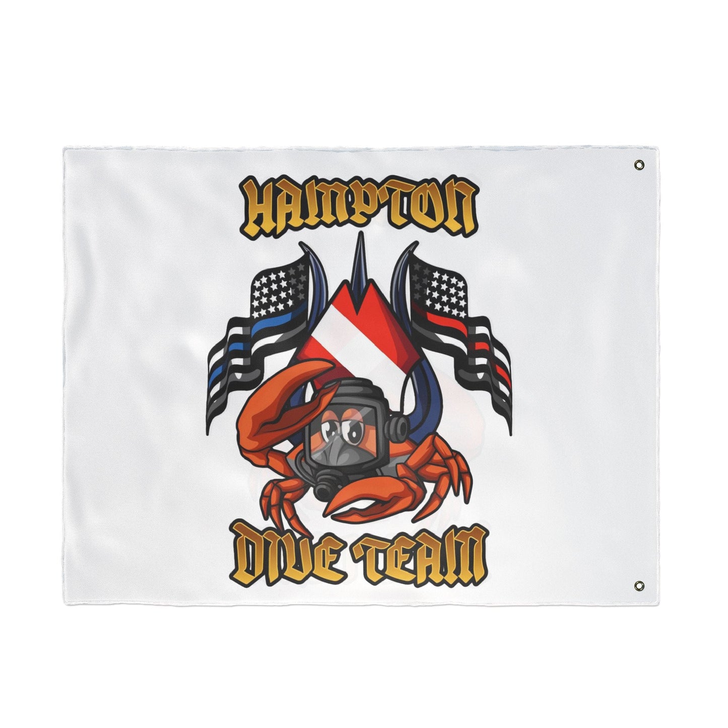Home Decor - Hampton Dive Team Flag — Double - Sided Nautical Dive Flag with Crab & American Flags CUSTOM from Crypto Zoo Tees