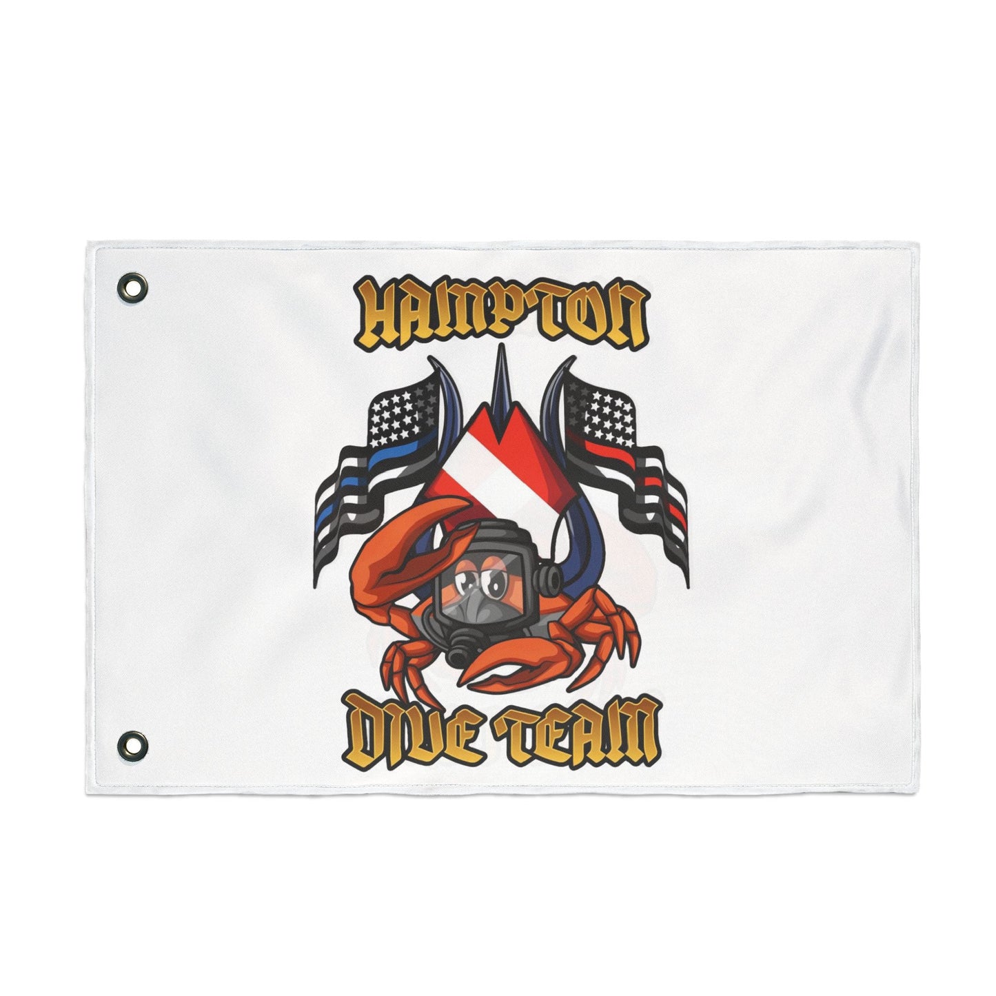 Home Decor - Hampton Dive Team Flag — Double - Sided Nautical Dive Flag with Crab & American Flags CUSTOM from Crypto Zoo Tees