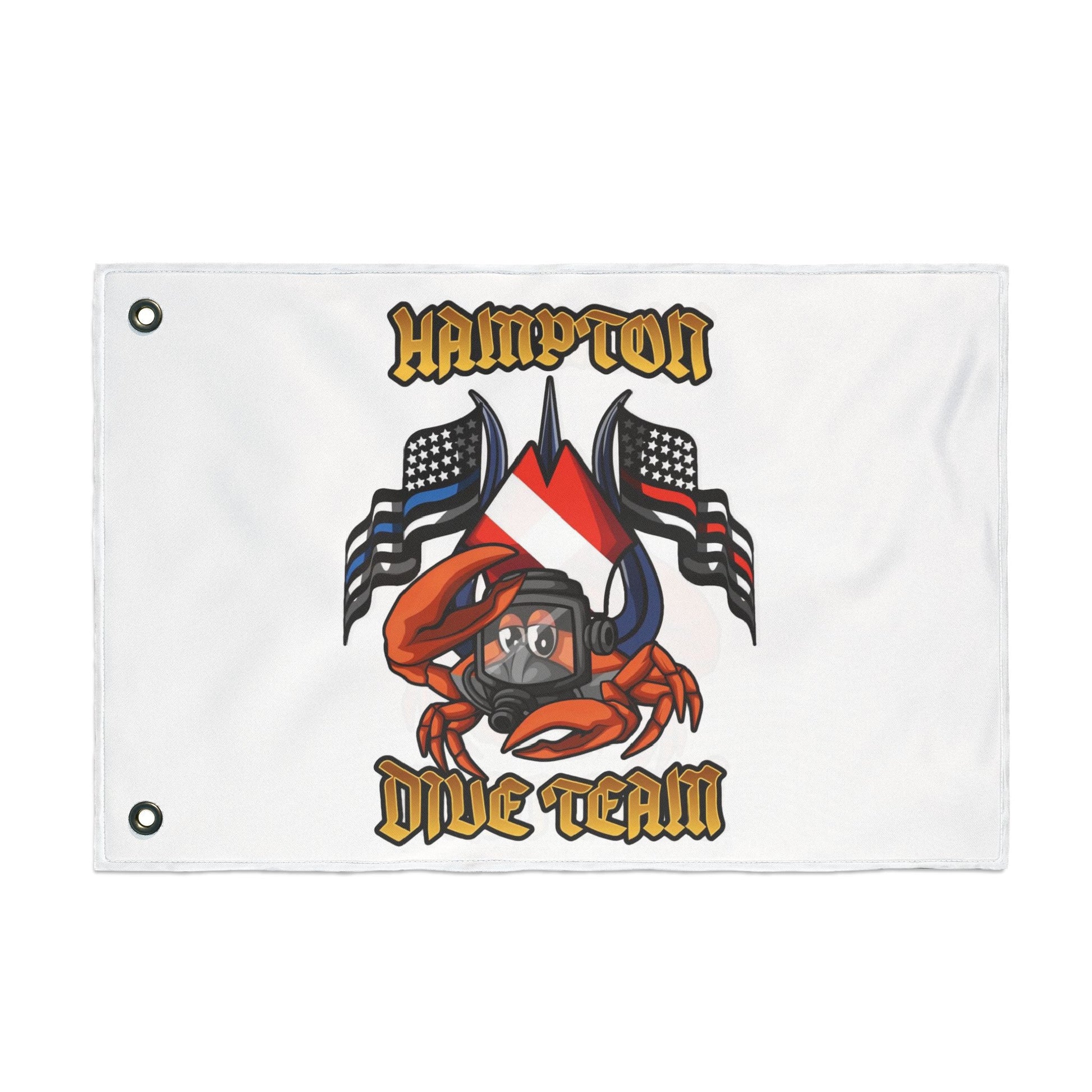 Home Decor - Hampton Dive Team Flag — Double - Sided Nautical Dive Flag with Crab & American Flags CUSTOM from Crypto Zoo Tees