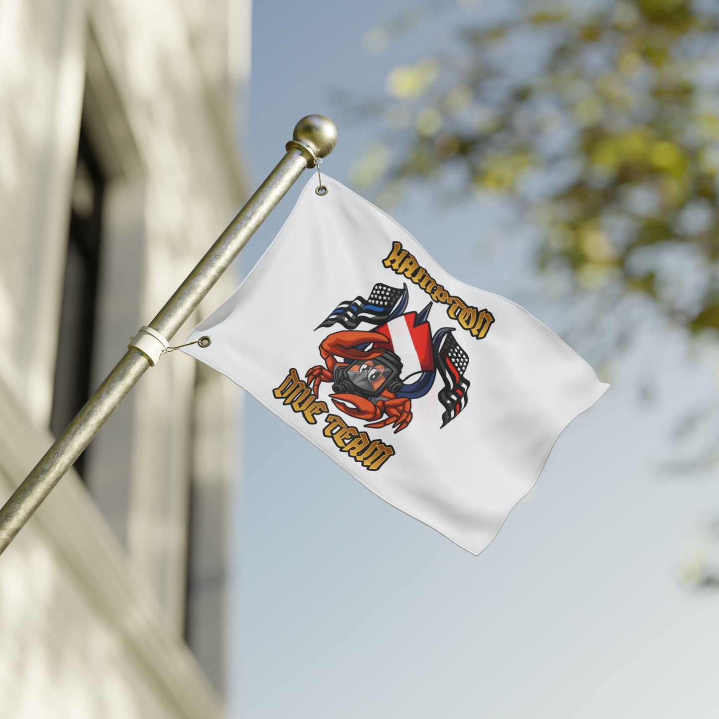 Home Decor - Hampton Dive Team Flag — Double - Sided Nautical Dive Flag with Crab & American Flags CUSTOM from Crypto Zoo Tees