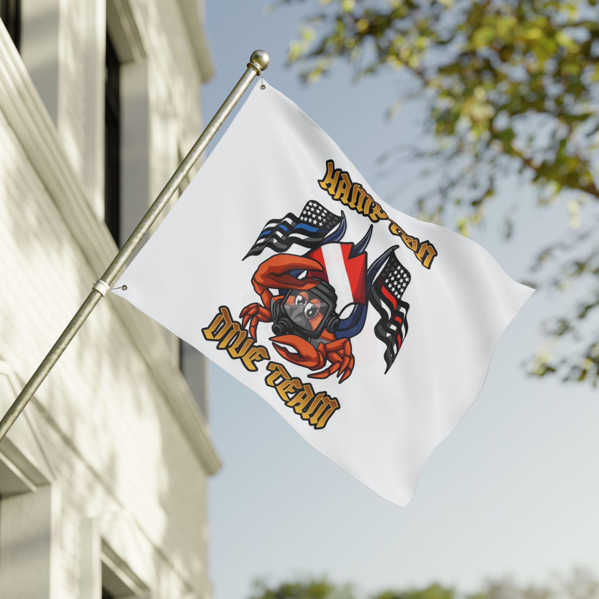 Home Decor - Hampton Dive Team Flag — Double - Sided Nautical Dive Flag with Crab & American Flags CUSTOM from Crypto Zoo Tees