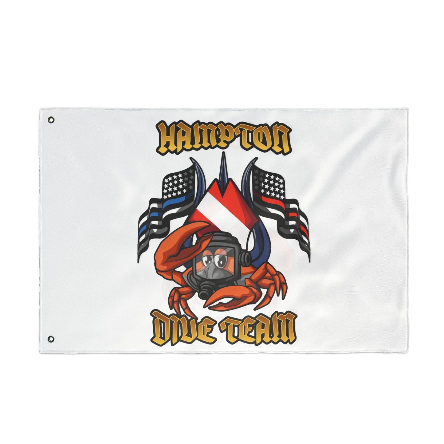 Home Decor - Hampton Dive Team Flag — Double - Sided Nautical Dive Flag with Crab & American Flags CUSTOM from Crypto Zoo Tees