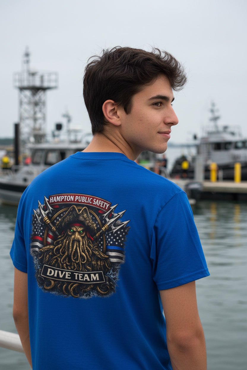 T-Shirt - Hampton Public Saftey Dive Team Flag Shirt - Squid Pirate Tee - Gildan - Hampton Dive Team from Crypto Zoo Tees