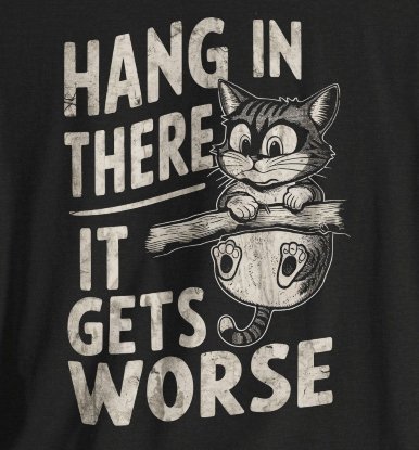 T-Shirt - Hang In There It Gets Worse Demotivational Cat Tee | Bella + Canvas Unisex T-shirt from Crypto Zoo Tees