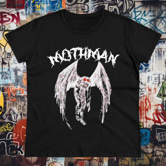 T-Shirt - Heavy Metal Mothman | Women's T-Shirt | Cotton Ladies Tee from Crypto Zoo Tees