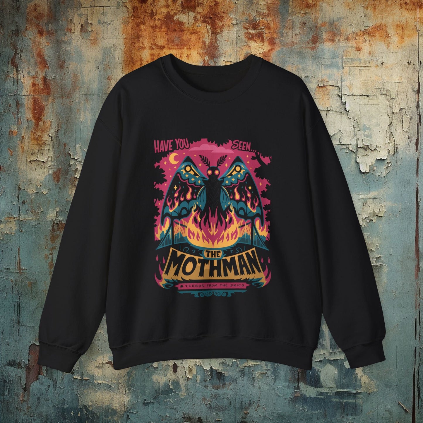 Sweatshirt - here comes mothman comic Sweatshirt from Crypto Zoo Tees