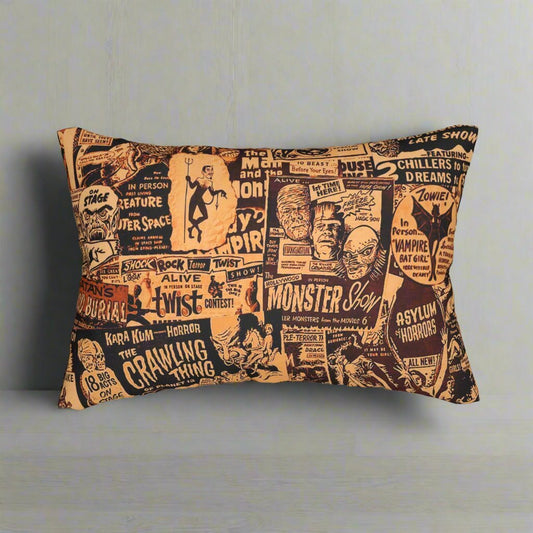 Home Decor - HORROR POSTER PILLOW | Gothic Halloween Decor | Monster Movie | Spun Polyester Lumbar Pillow | Pillow Included! from Crypto Zoo Tees