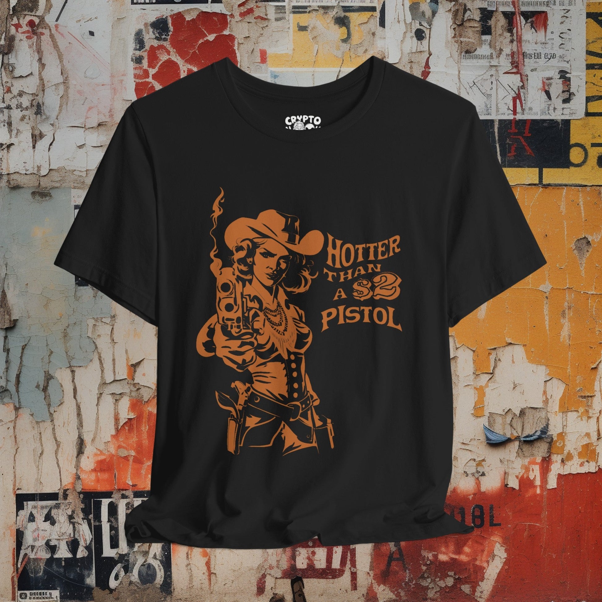 T-Shirt - Hotter Than A 2 Dollar Pistol | Rockabilly Goth Western Cowgirl | Bella + Canvas Unisex T-shirt from Crypto Zoo Tees