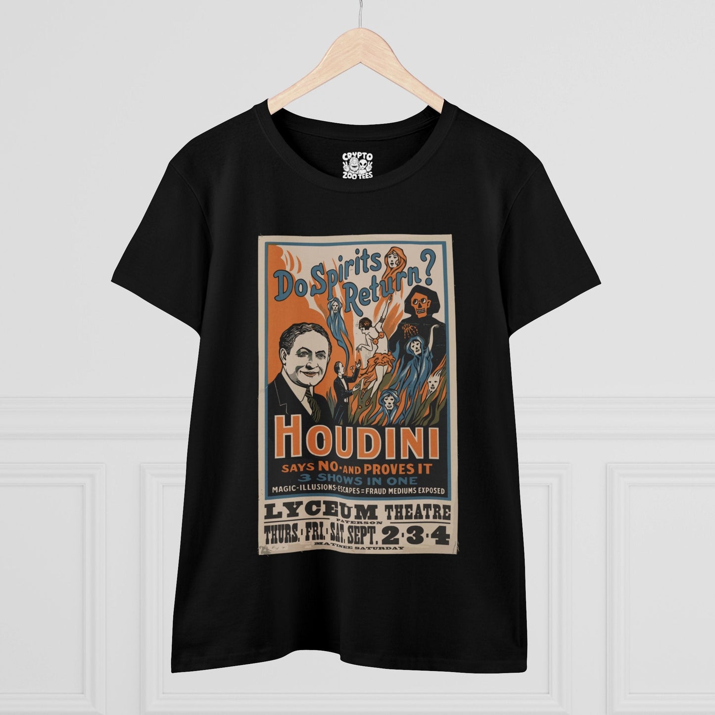 T-Shirt - Houdini - Do Spirits Return - Show Poster | Women's T-Shirt | Cotton Tee from Crypto Zoo Tees