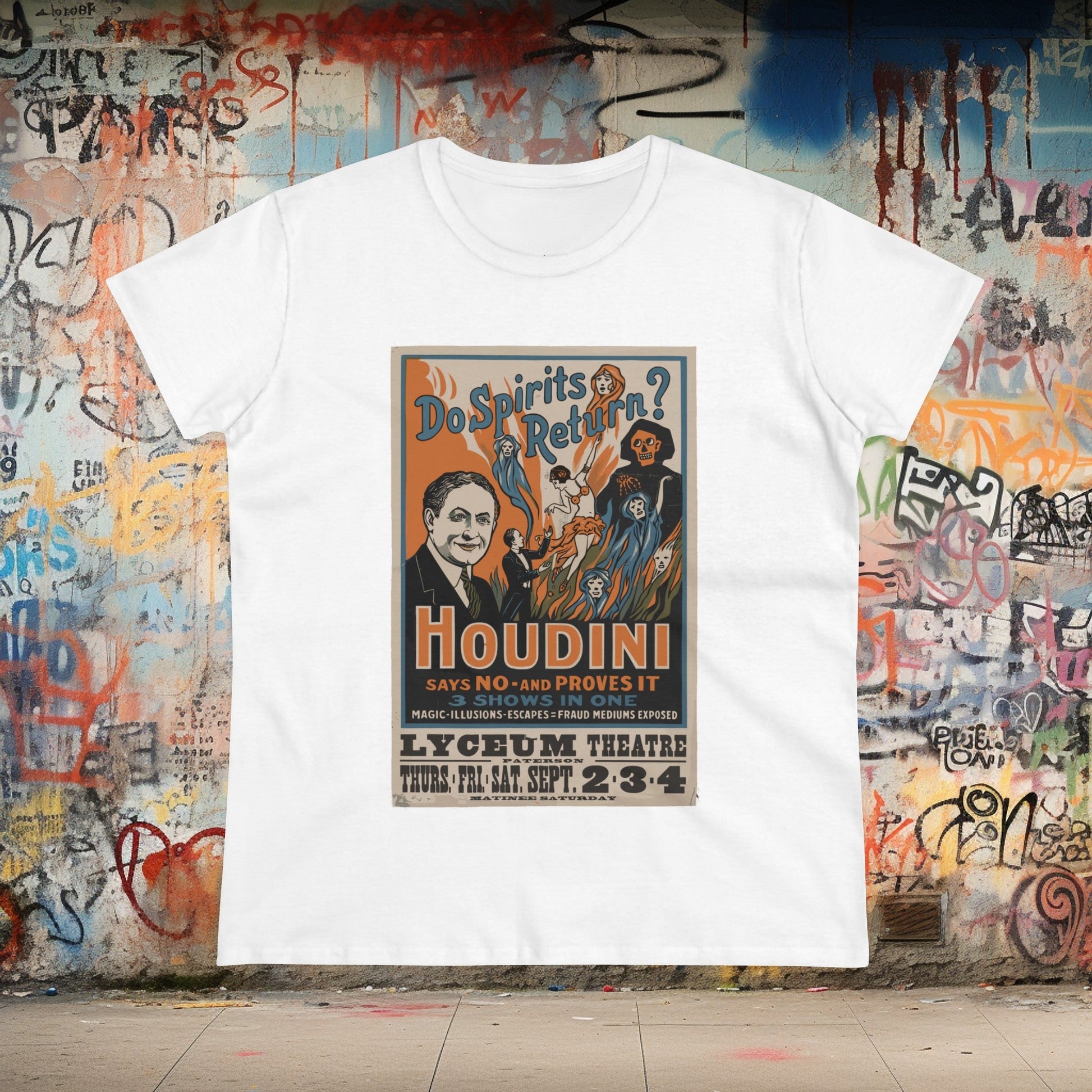 T-Shirt - Houdini - Do Spirits Return - Show Poster | Women's T-Shirt | Cotton Tee from Crypto Zoo Tees