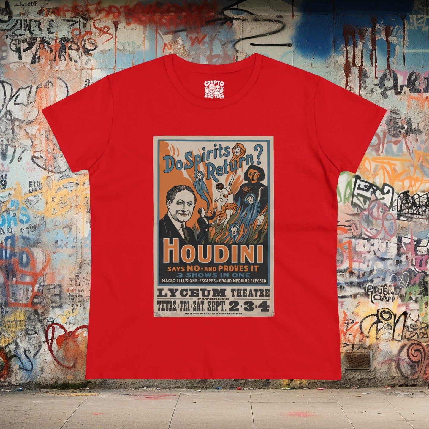 T-Shirt - Houdini - Do Spirits Return - Show Poster | Women's T-Shirt | Cotton Tee from Crypto Zoo Tees