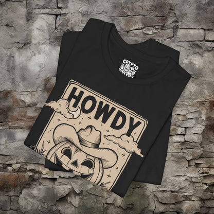 T - Shirt - Howdy Punkin Halloween Cowboy Jack - o - lantern Pumpkin | Halloween | Bella + Canvas Unisex T - shirt from Crypto Zoo Tees