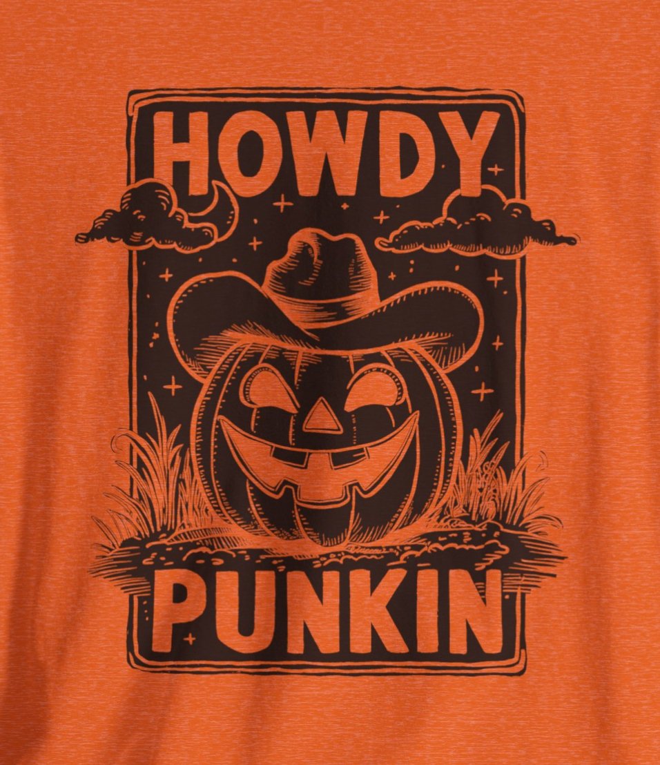 T - Shirt - Howdy Punkin Halloween Cowboy Jack - o - lantern Pumpkin | Halloween | Bella + Canvas Unisex T - shirt from Crypto Zoo Tees