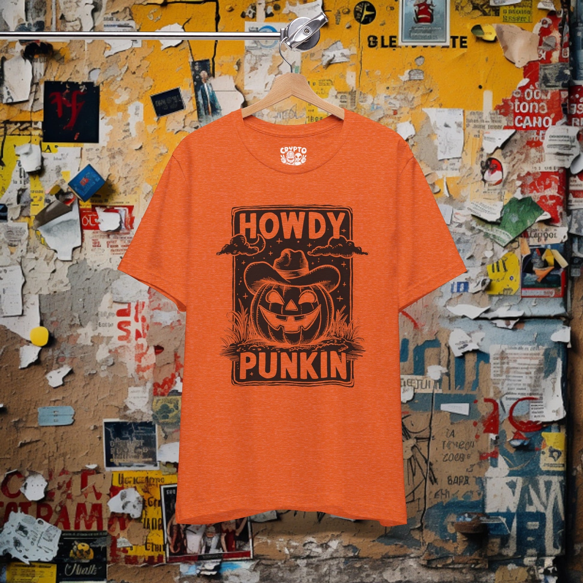 T - Shirt - Howdy Punkin Halloween Cowboy Jack - o - lantern Pumpkin | Halloween | Bella + Canvas Unisex T - shirt from Crypto Zoo Tees