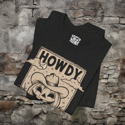 T - Shirt - Howdy Punkin Halloween Cowboy Jack - o - lantern Pumpkin | Halloween | Bella + Canvas Unisex T - shirt from Crypto Zoo Tees