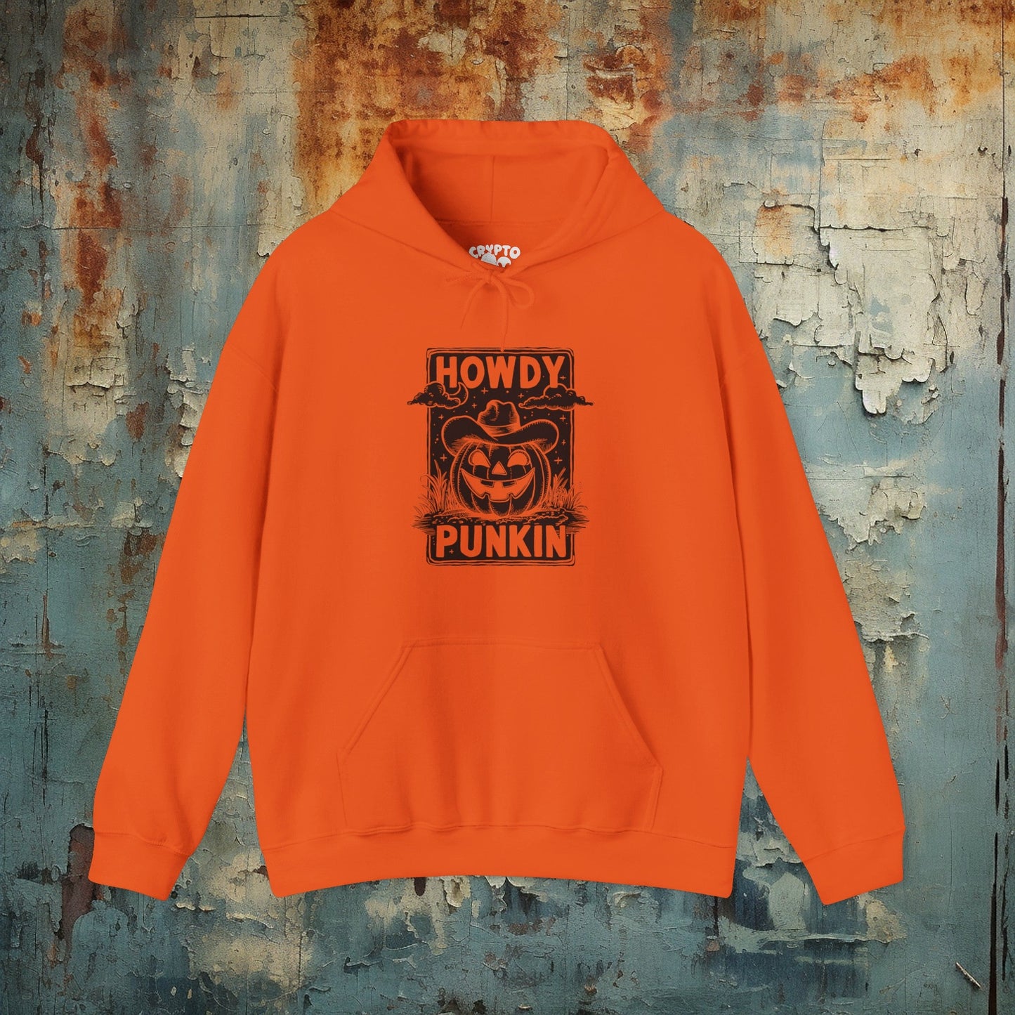 Hoodie - Howdy Punkin Halloween Cowboy Jack - o - lantern Pumpkin | Halloween | Hoodie | Hooded Sweatshirt from Crypto Zoo Tees