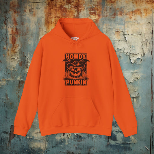 Hoodie - Howdy Punkin Halloween Cowboy Jack - o - lantern Pumpkin | Halloween | Hoodie | Hooded Sweatshirt from Crypto Zoo Tees