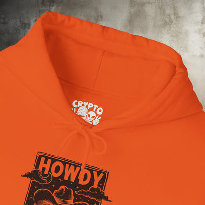 Hoodie - Howdy Punkin Halloween Cowboy Jack - o - lantern Pumpkin | Halloween | Hoodie | Hooded Sweatshirt from Crypto Zoo Tees