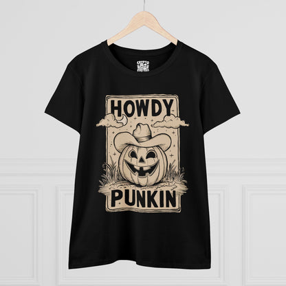 T - Shirt - Howdy Punkin Halloween Cowboy Jack - o - lantern Pumpkin | Halloween | Women's T - Shirt | Cotton Tee from Crypto Zoo Tees